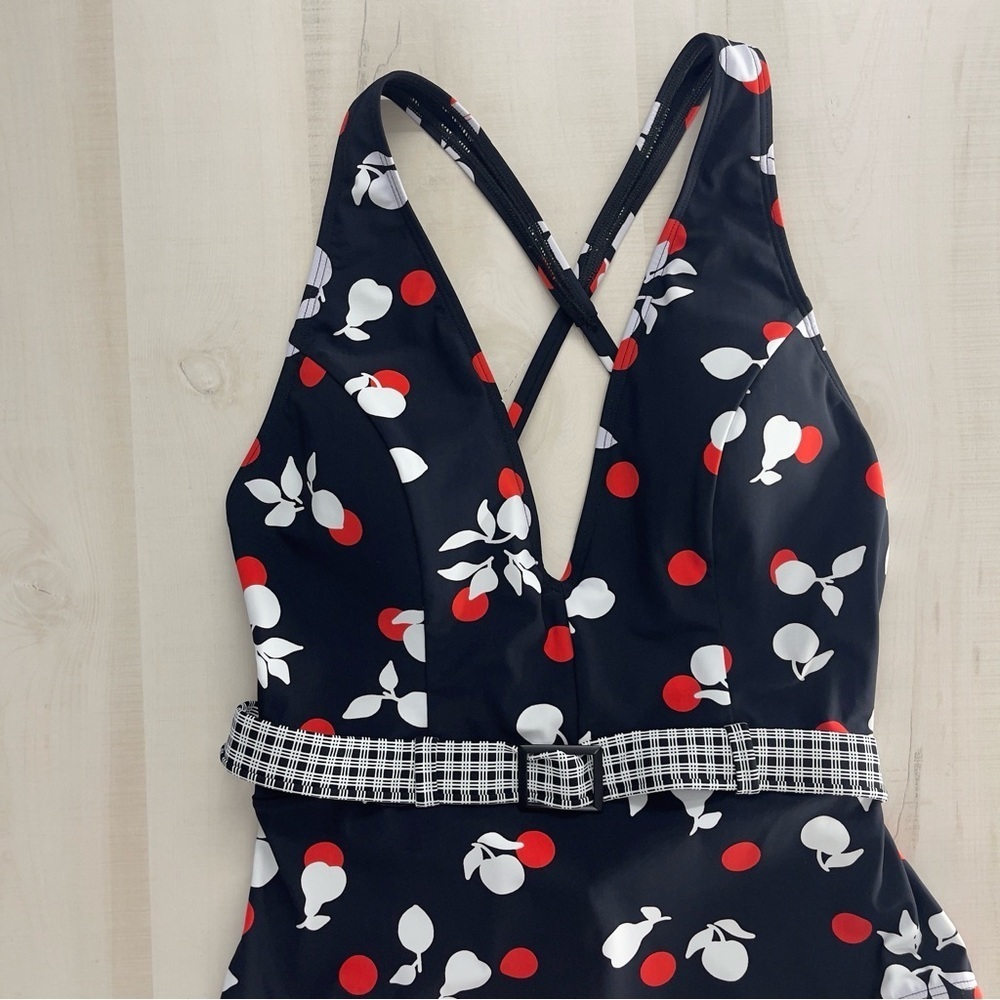 SKINNYDIPPERS cherry printed belted one piece swimsuit sexy vacation travel L - Picture 5 of 8